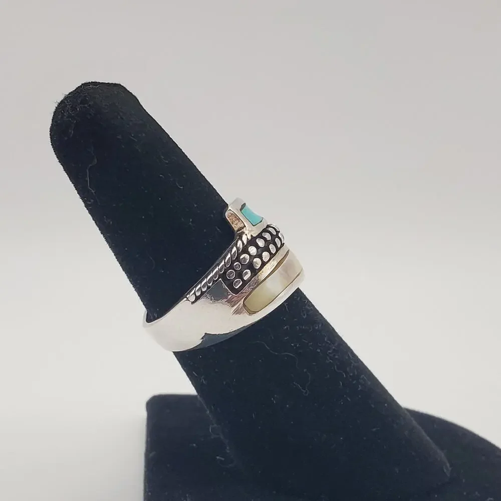 Sterling Silver 925 Turquoise & Mother of Pearl Inlay Ring Size 7